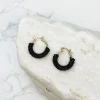 Petite Seed Bead Hoop Earrings - Black