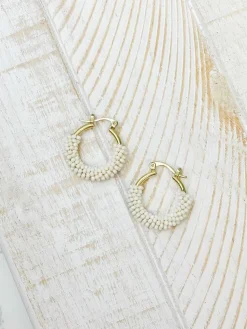 Petite Seed Bead Hoop Earrings - Ivory