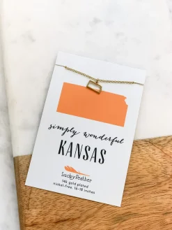 Petite State Outline Pendant Necklaces by Lucky Feather - Kansas