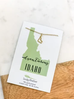 Petite State Outline Pendant Necklaces by Lucky Feather - Idaho