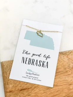 Petite State Outline Pendant Necklaces by Lucky Feather - Nebraska
