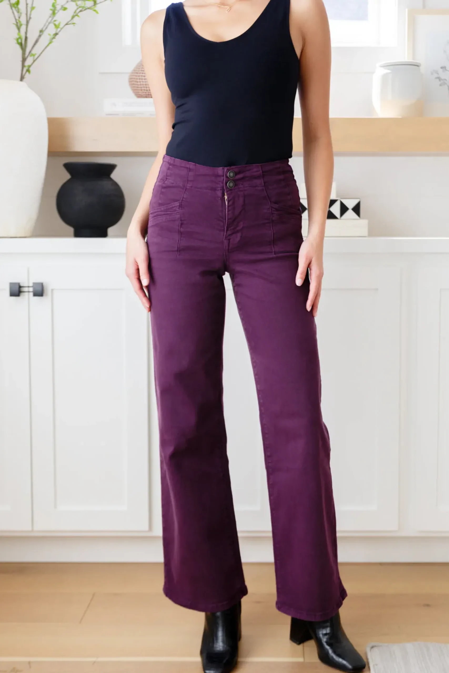 Petunia High Rise Wide Leg Jeans in Plum