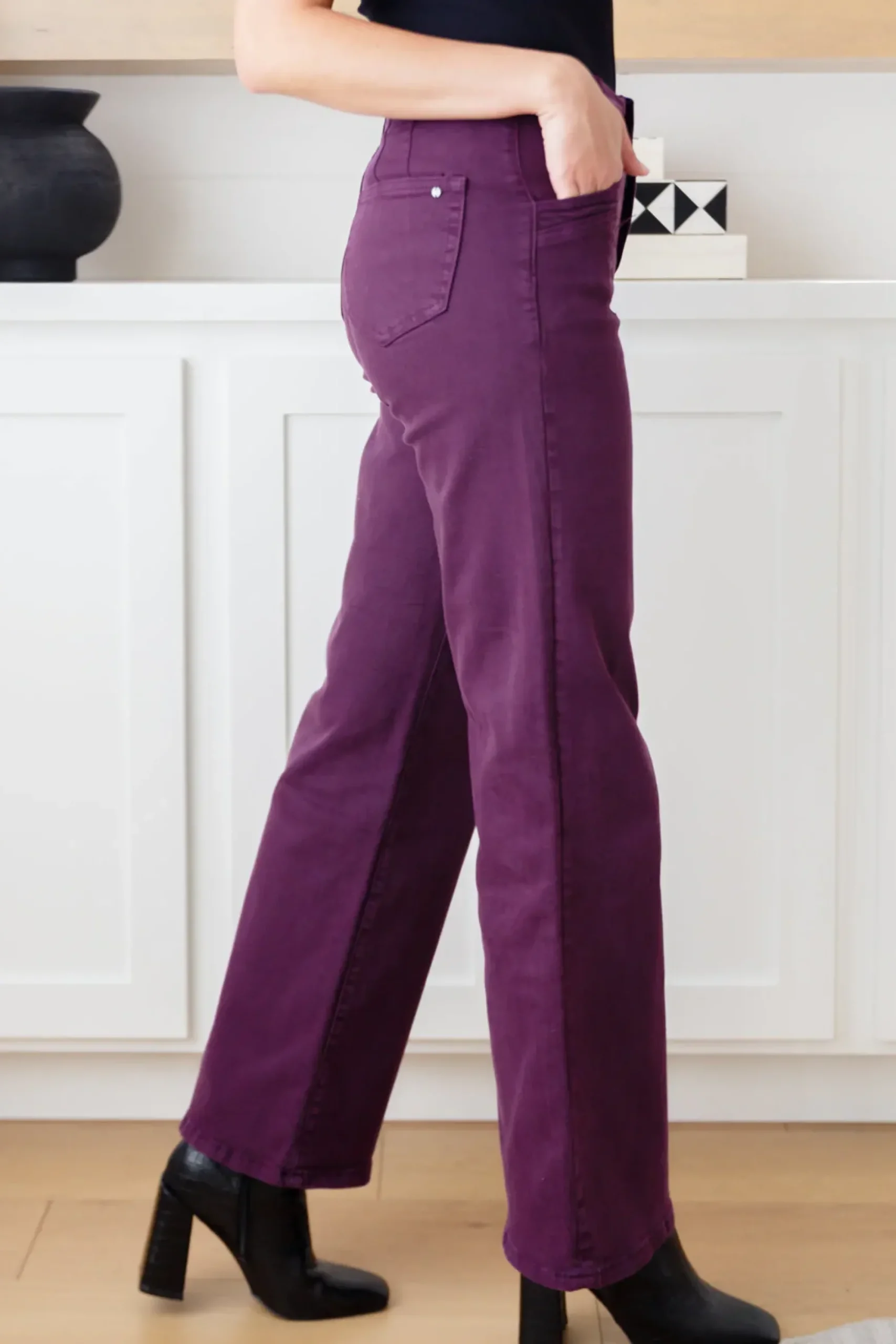 Petunia High Rise Wide Leg Jeans in Plum