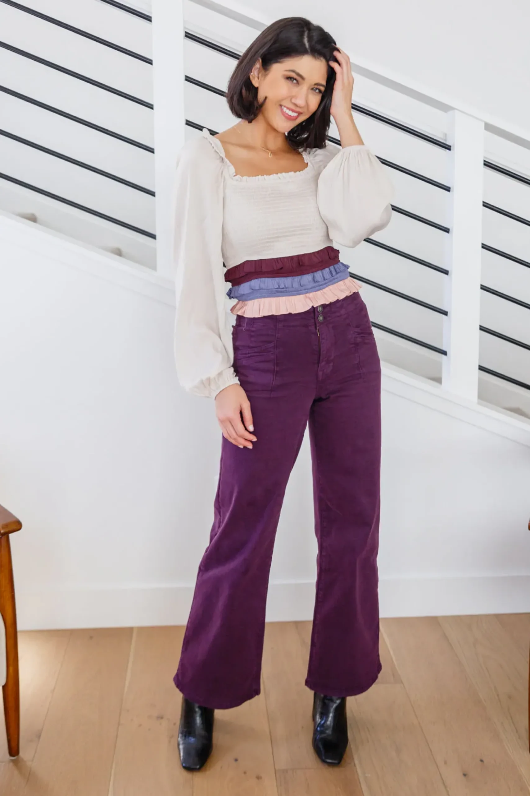 Petunia High Rise Wide Leg Jeans in Plum
