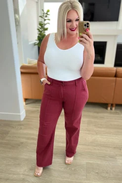 Phoebe High Rise Front Seam Straight Jeans in Burgundy by Judy Blue