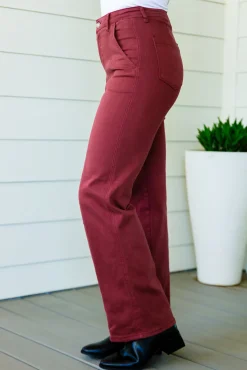 Phoebe High Rise Front Seam Straight Jeans in Burgundy by Judy Blue