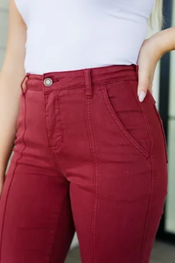 Phoebe High Rise Front Seam Straight Jeans in Burgundy by Judy Blue