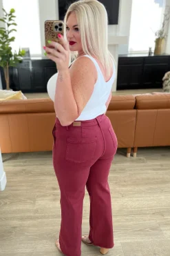Phoebe High Rise Front Seam Straight Jeans in Burgundy by Judy Blue