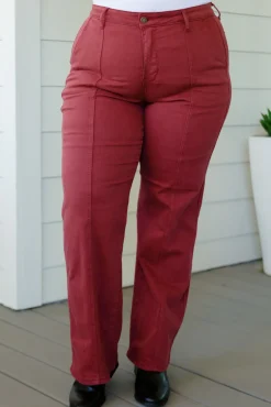 Phoebe High Rise Front Seam Straight Jeans in Burgundy by Judy Blue