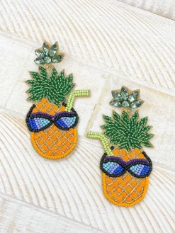 Piña Colada Beaded Dangle Earrings