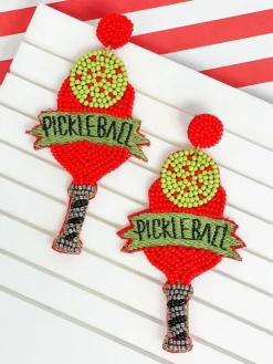 'Pickleball' Paddle Beaded Dangle Earrings