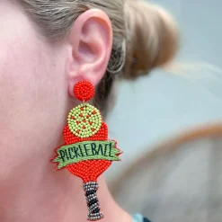 'Pickleball' Paddle Beaded Dangle Earrings