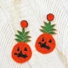 Pineapple Jack-o'-lantern Beaded Dangle Earrings