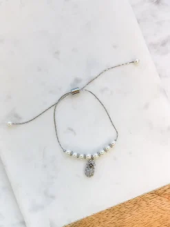 Pineapple Of My Eye Pearl Pull Bracelet - Silver