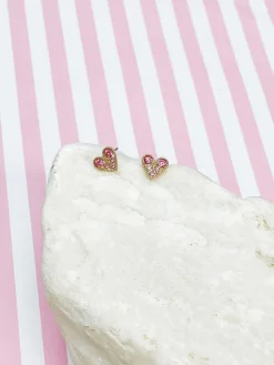 Pink & Gold Gemstone Heart Post Earrings