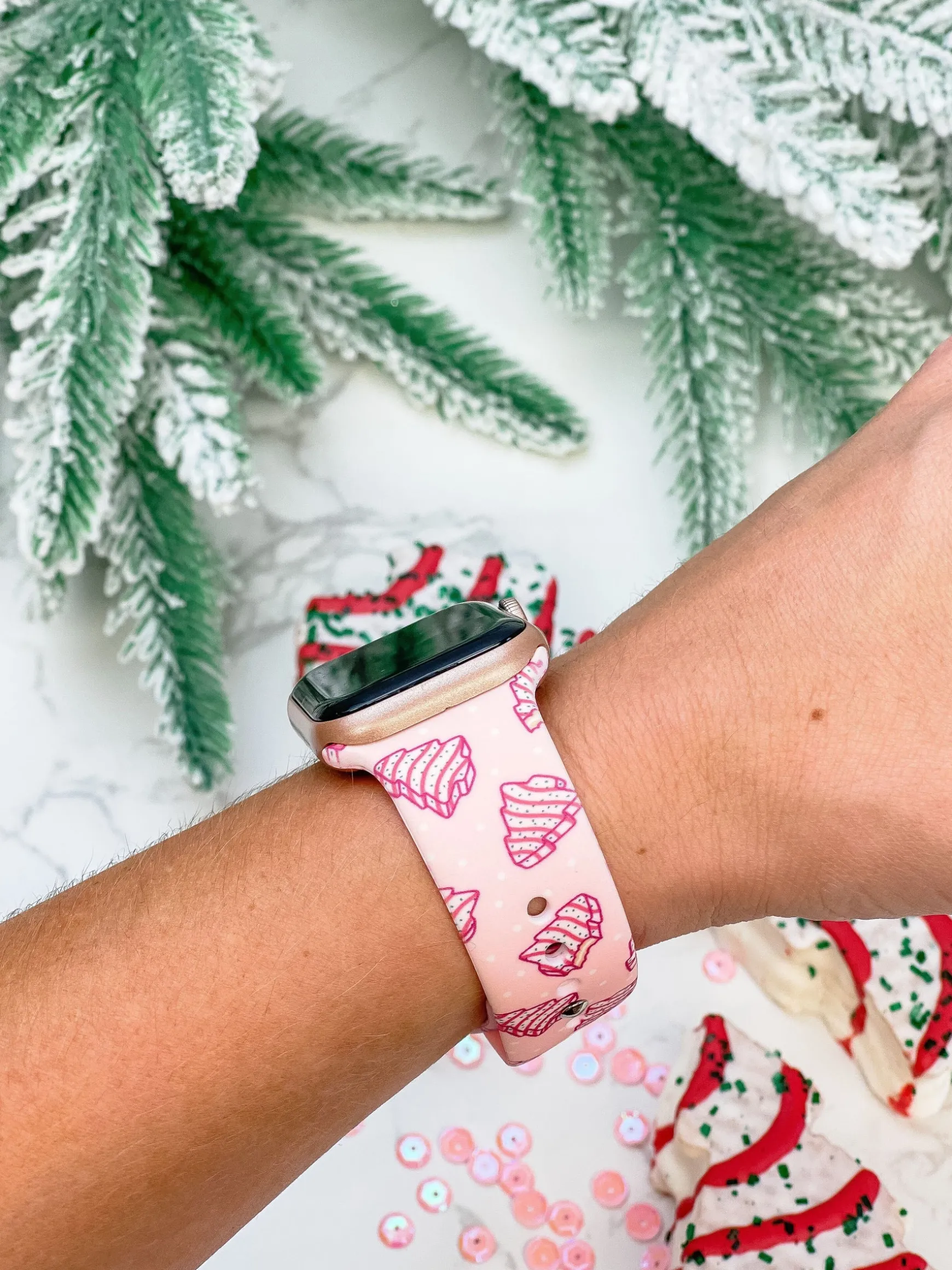 Pink Christmas Cake Printed Silicone Smart Watch Band