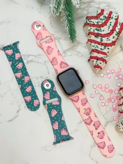Pink Christmas Cake Printed Silicone Smart Watch Band