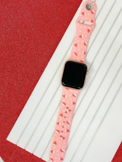 Pink Christmas Pawprint Silicone Smart Watch Band