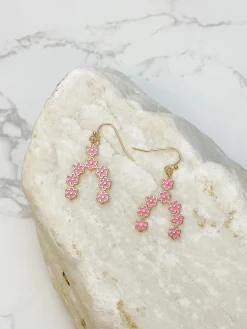 Pink Daisy Arch Dangle Earrings