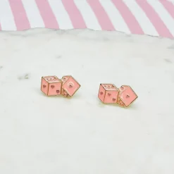Pink Dice Signature Enamel Stud Earrings