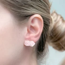 Pink Dice Signature Enamel Stud Earrings