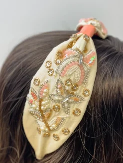 Pink Floral & Butterfly Embroidered Rhinestone Headband