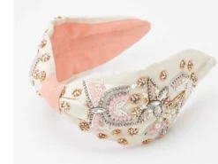 Pink Floral & Butterfly Embroidered Rhinestone Headband