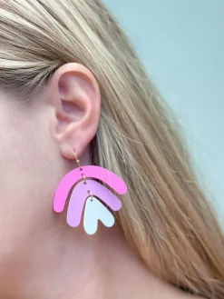 Pink Geometric Arch Dangle Earrings