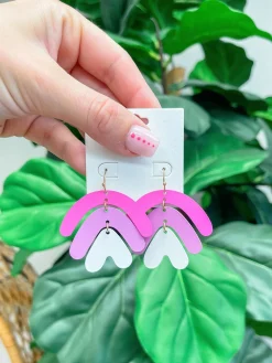 Pink Geometric Arch Dangle Earrings