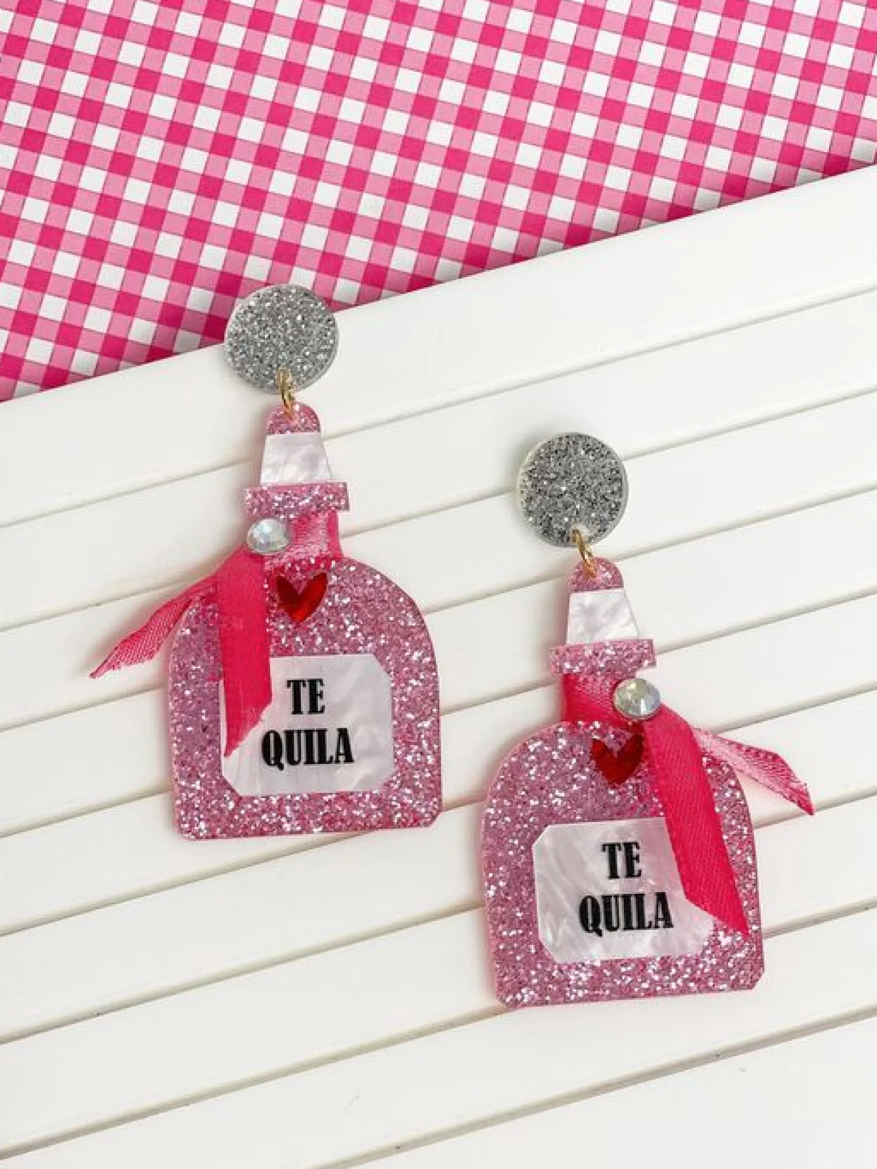 Pink Glitter Tequila Dangle Earrings