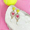 Pink Heart Tennis Racket Dangle Earrings