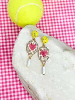 Pink Heart Tennis Racket Dangle Earrings