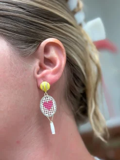 Pink Heart Tennis Racket Dangle Earrings