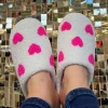 Pink Heart Valentines Fuzzy Slippers