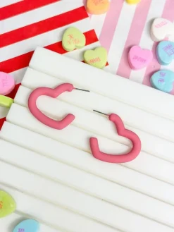 Pink Open Heart Hoop Earrings
