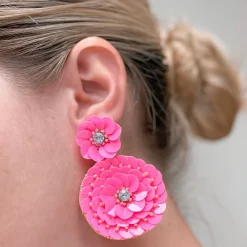 Pink Sequin Flower Drop Earrings