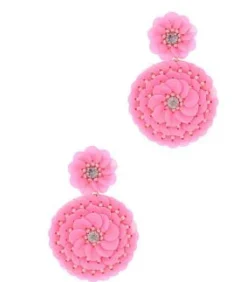 Pink Sequin Flower Drop Earrings