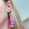Pink Tassel Tiered Dangle Earrings