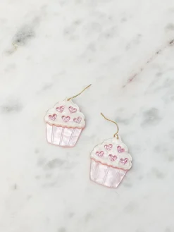 Pink Valentine Cupcake Dangle Earrings