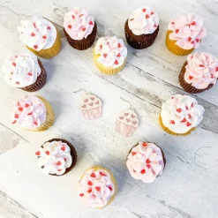 Pink Valentine Cupcake Dangle Earrings