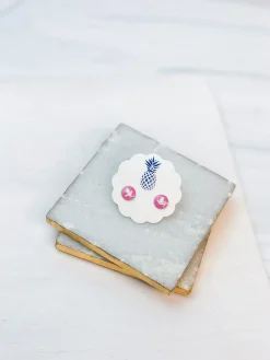 Pink/White Dove Enamel Signature Studs