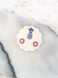 Pink/White Dove Enamel Signature Studs