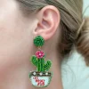 Potted Flower Cactus Beaded Dangle Earrings