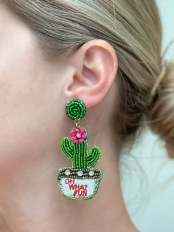 Potted Flower Cactus Beaded Dangle Earrings