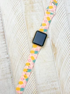Preppy Pineapple Printed Silicone Smart Watch Band - 42mm/44mm