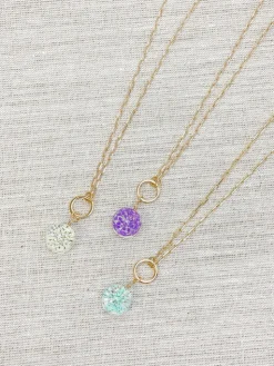 Pressed Flower Pendant Necklace - Purple