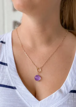 Pressed Flower Pendant Necklace - Purple