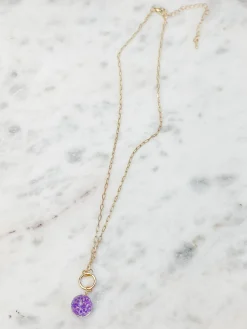 Pressed Flower Pendant Necklace - Purple