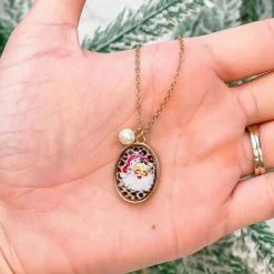 Printed Cheetah Santa Pendant Necklace