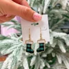 Printed Stocking Dangle Earrings - Green Buffalo Check